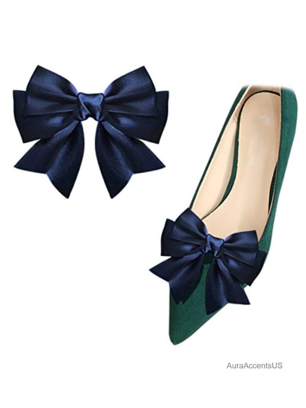 Satin Bow Shoe Clips Detachable Lolita Charm Wedding Party 2 Pcs
